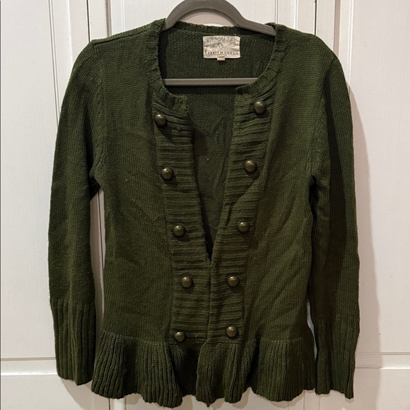 Olivia Moon Sweaters - Olivia Moon Dark Olive Green Double-Breasted Peplum Cardigan